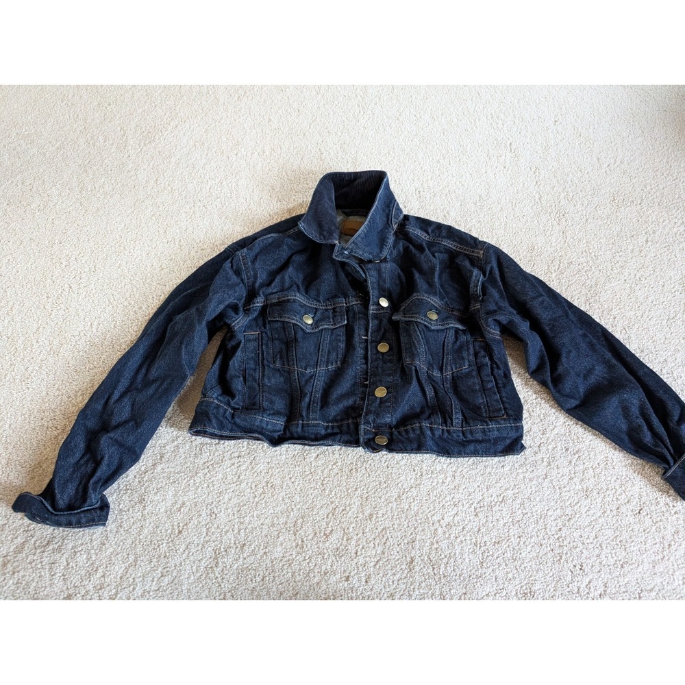 Women's American Eagle Dark Blue Denim Crop Top Button Jacket Size Medium